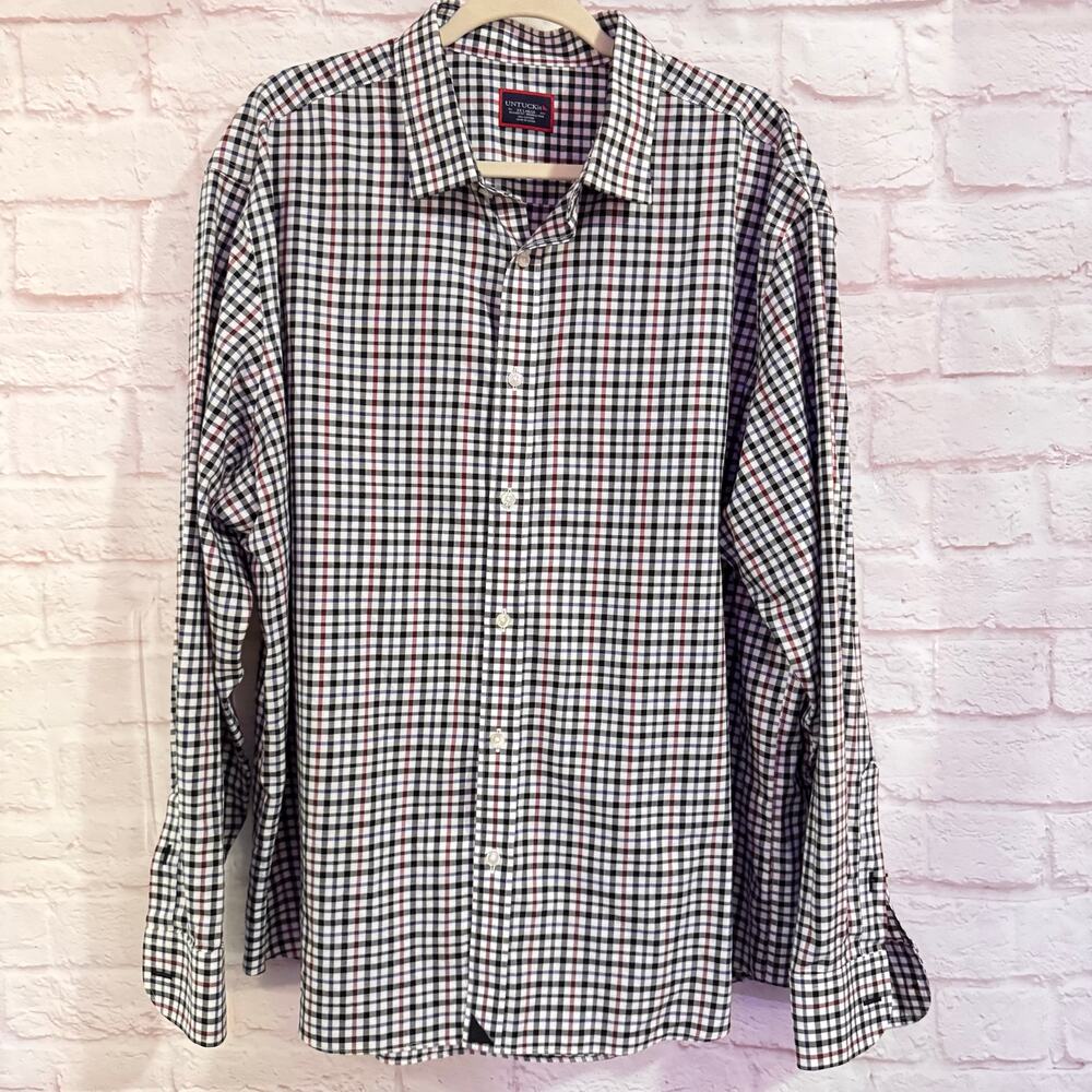 UNTUCKit Black/White/Red Checkered Men’s Button up long sleeve cotton shirt XXL